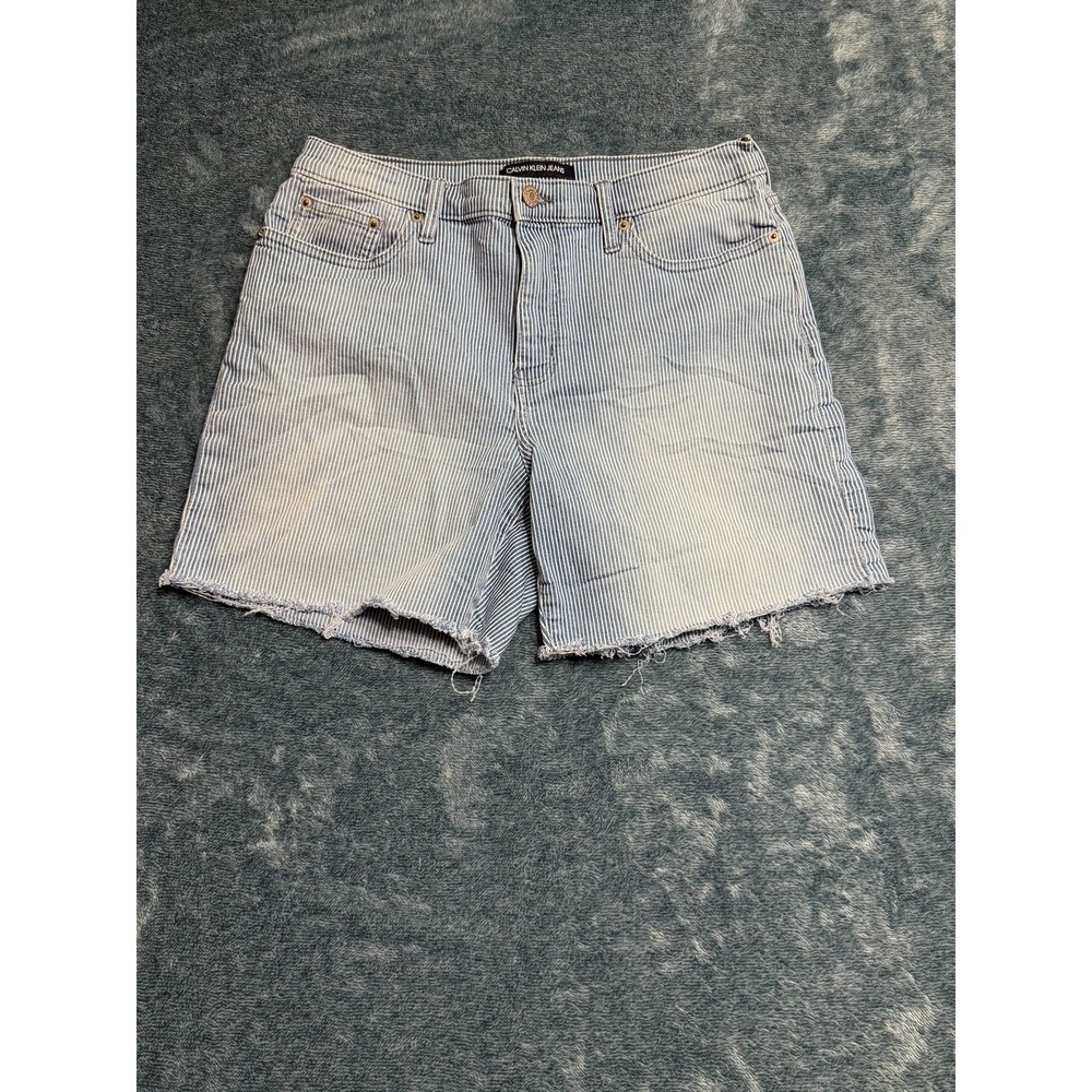 Calvin Klein Jeans Womens Striped Denim Shorts Blue White Size 8 Regular